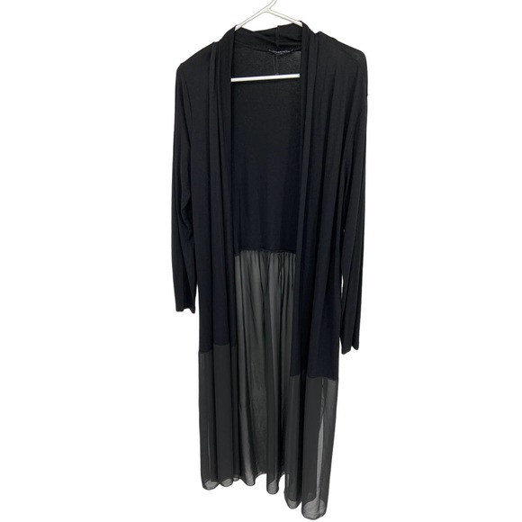 Valeria Fratta Long Sheer Duster Cardigan Black Open Front Long Sleeve Size 1-2 - Picture 4 of 8